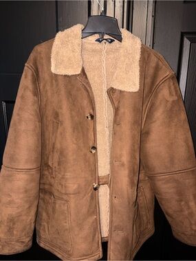 St. John's Bay Brown Shearling-Look Pea Coat